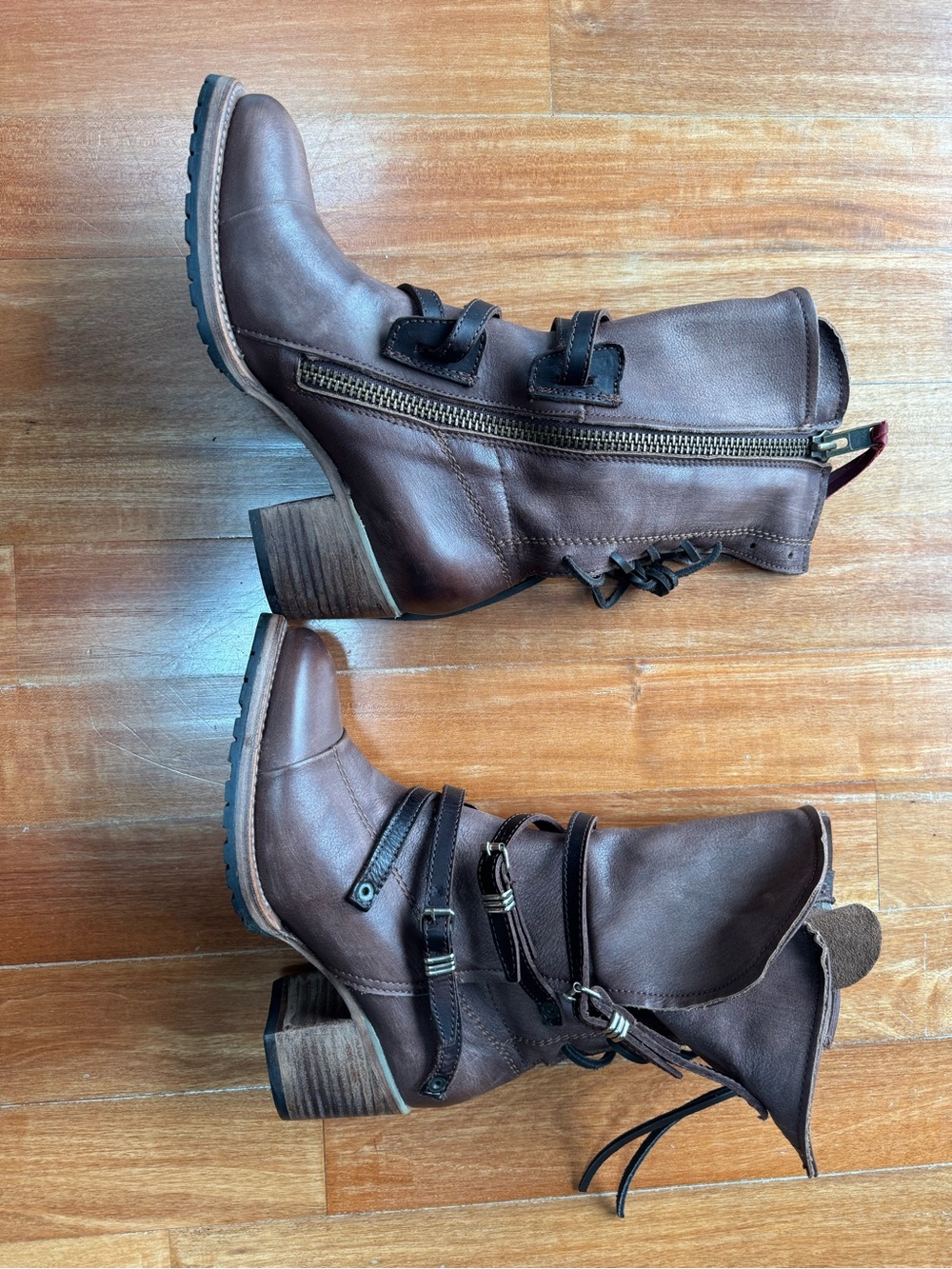 freebird Cora Leather Lace-Up Mid-Calf Boots with Side Zip